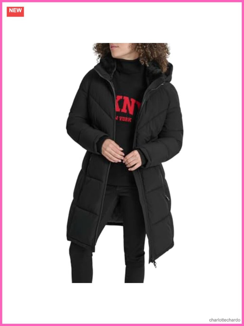 Quilted Walker-Length Puffer Coat with Hood and Adjustable Drawcord